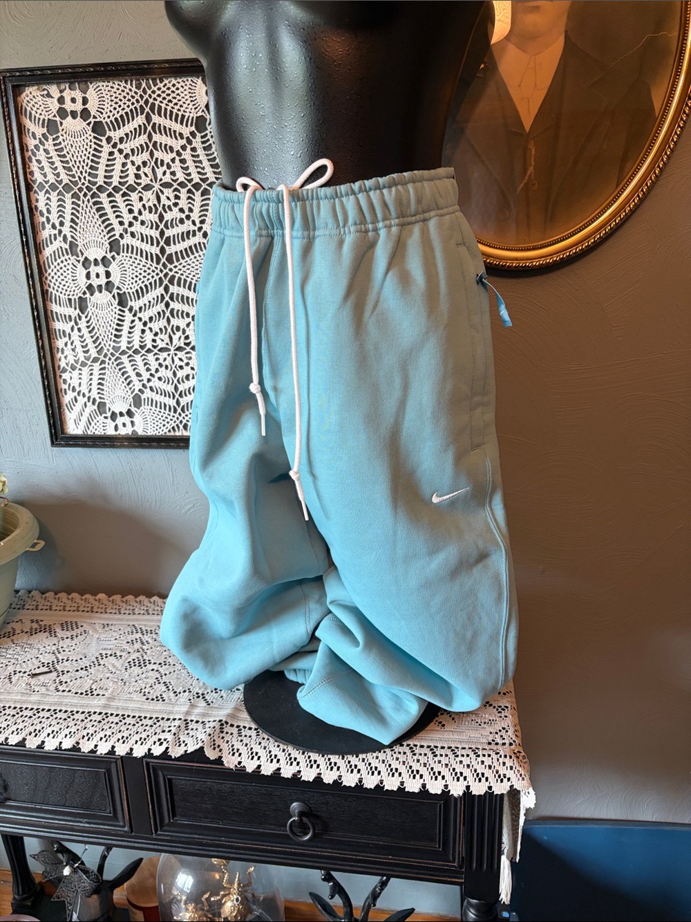 Men’s Aqua Blue Fleece Joggers with Drawstring
